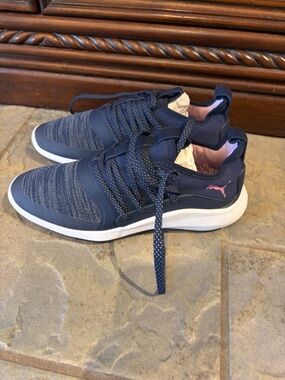 Puma Navy Athletic Sneakers with Pink Logo Accent